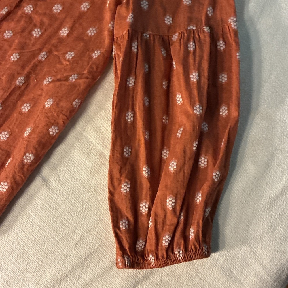 J. Jill Women's Top Tunic Med Orange Peasant Blouse Pintuck‎ Button-up Boho Chic - Picture 9 of 13